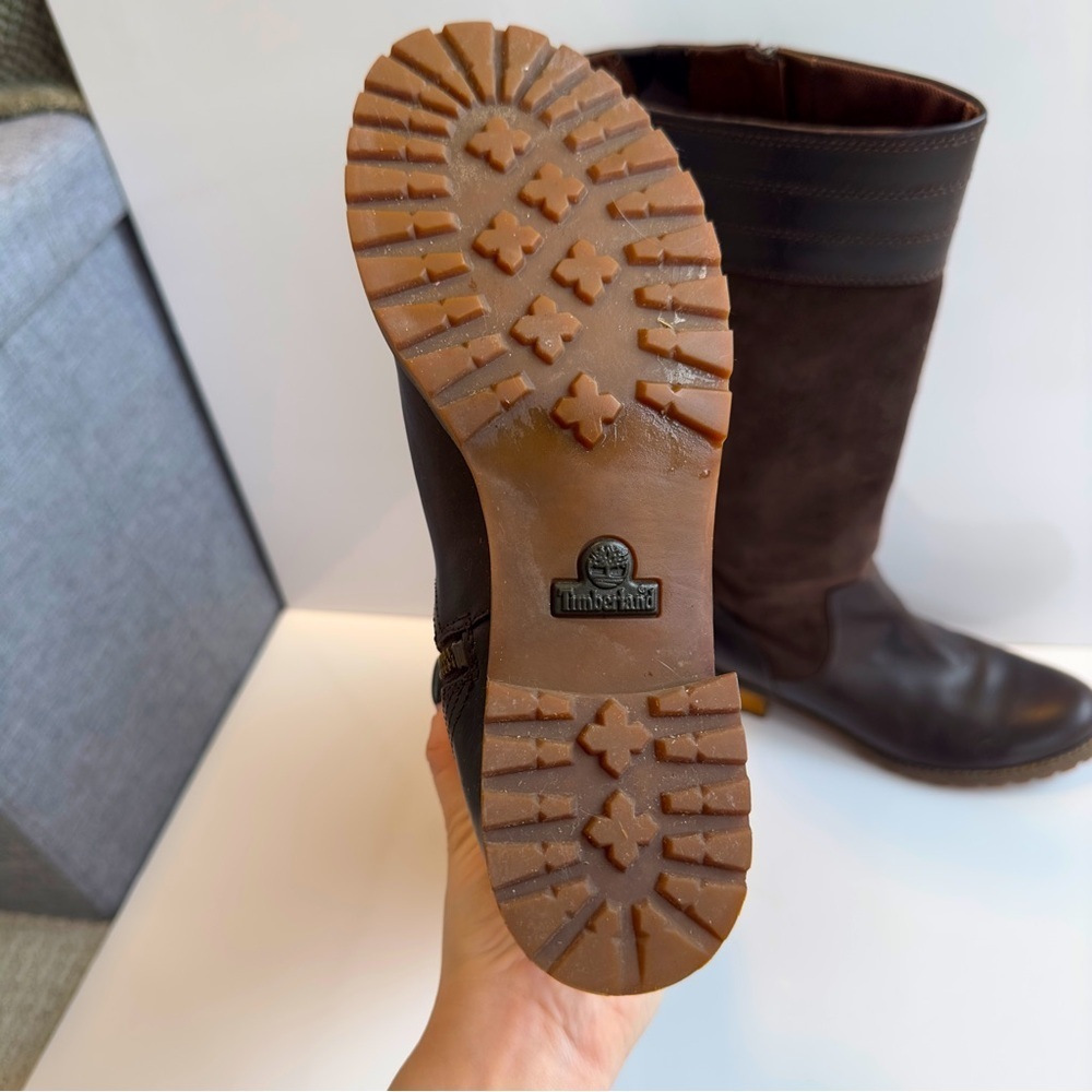 Timberland Riding Boots Brown Coffee Suede Leather Zipper Rugged Sole - Picture 5 of 9